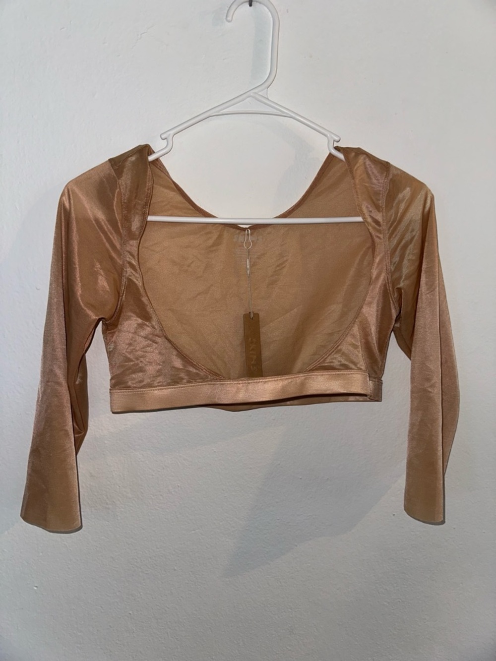Skims arm shapewear Satin Long Sleeve Crop Top in color clay Large NWT!